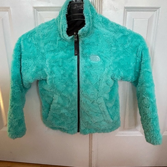Girls North Face coat sz 7/8 small black and teal reversible EUC smoke/pet free - Picture 5 of 7